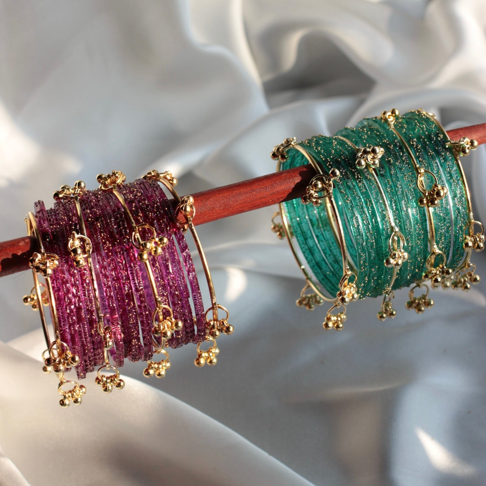 Kashmiri Bangles-Golden Bangles with Glass Churiyaan