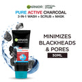 Garnier Skin Active 3-In-1 Charcoal Blackhead Face Wash Mask Scrub 50Ml