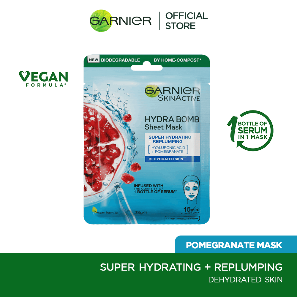 Garnier Skin Active Hydra Bomb Pomegranate Tissue Face Mask, Hydrating And Replenishing 28G