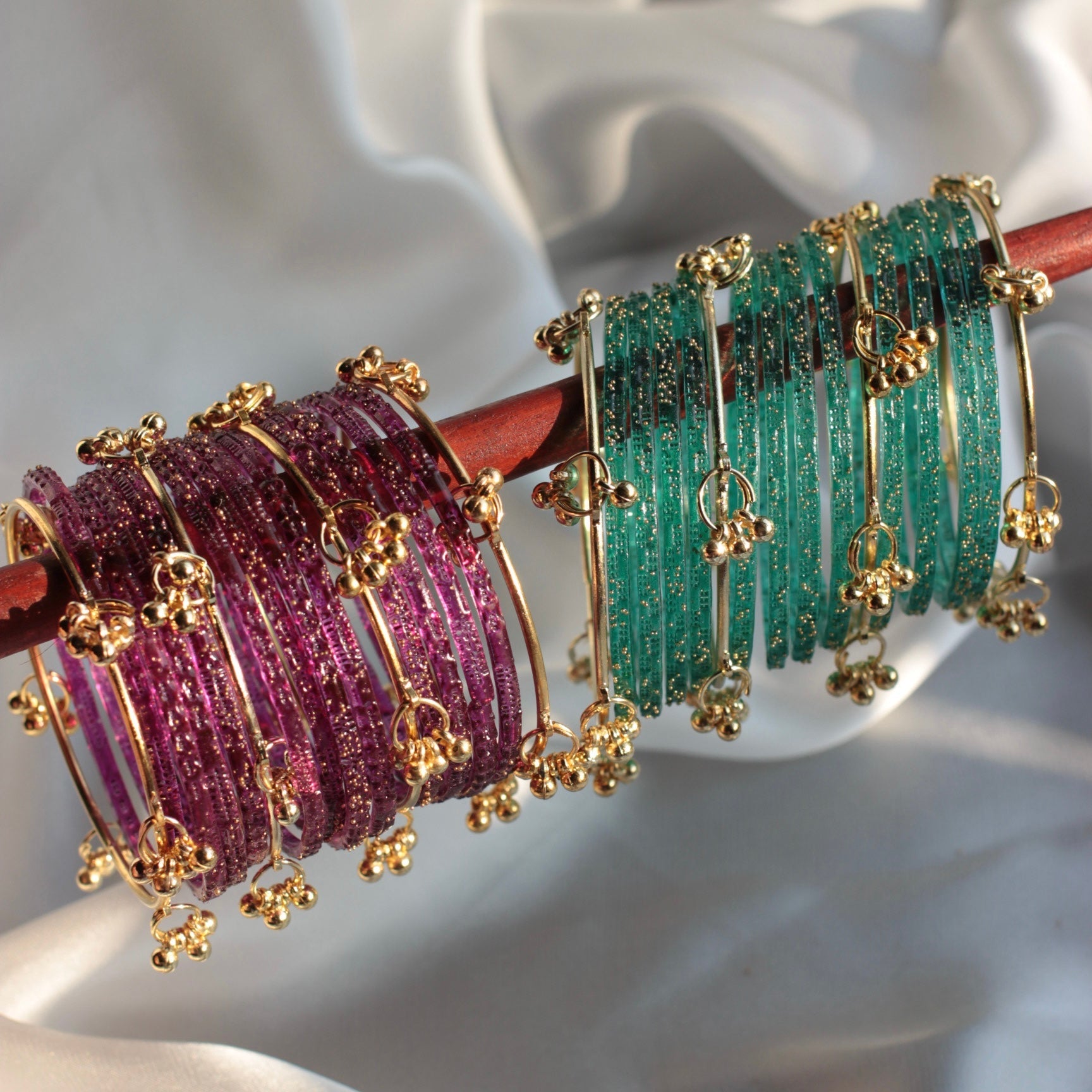 Kashmiri Bangles-Golden Bangles with Glass Churiyaan