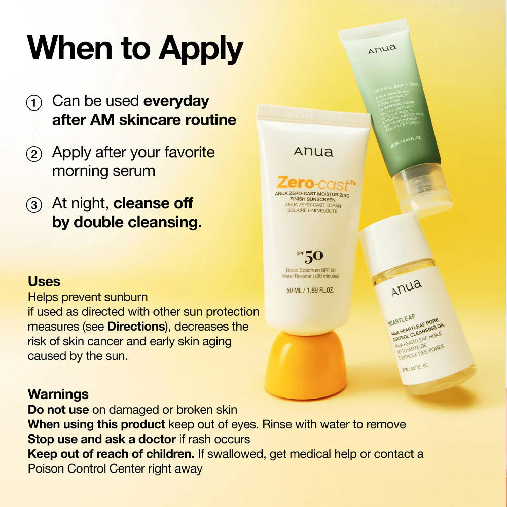 Anua - Zero Cast Moisturizing Finish Sunscreen SPF50+ - 50ml