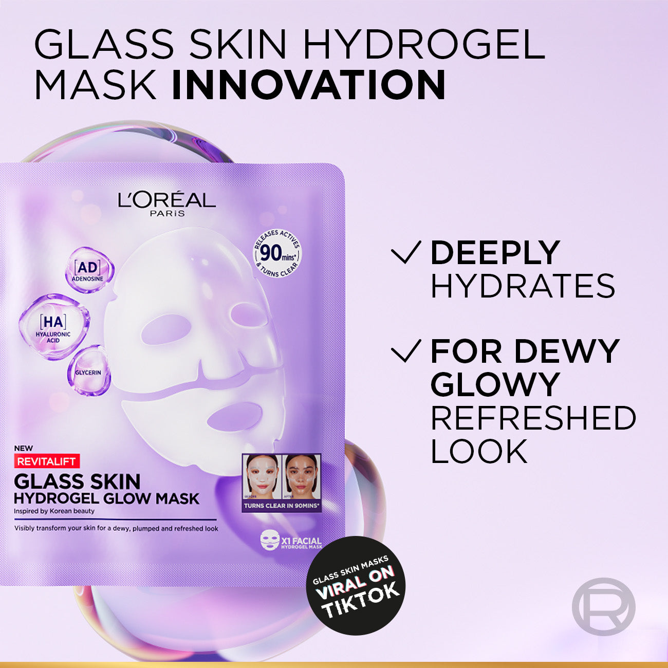 L'Oreal Paris - Revitalift Hyaluronic Acid Glass Skin Hydrogel Glow Mask