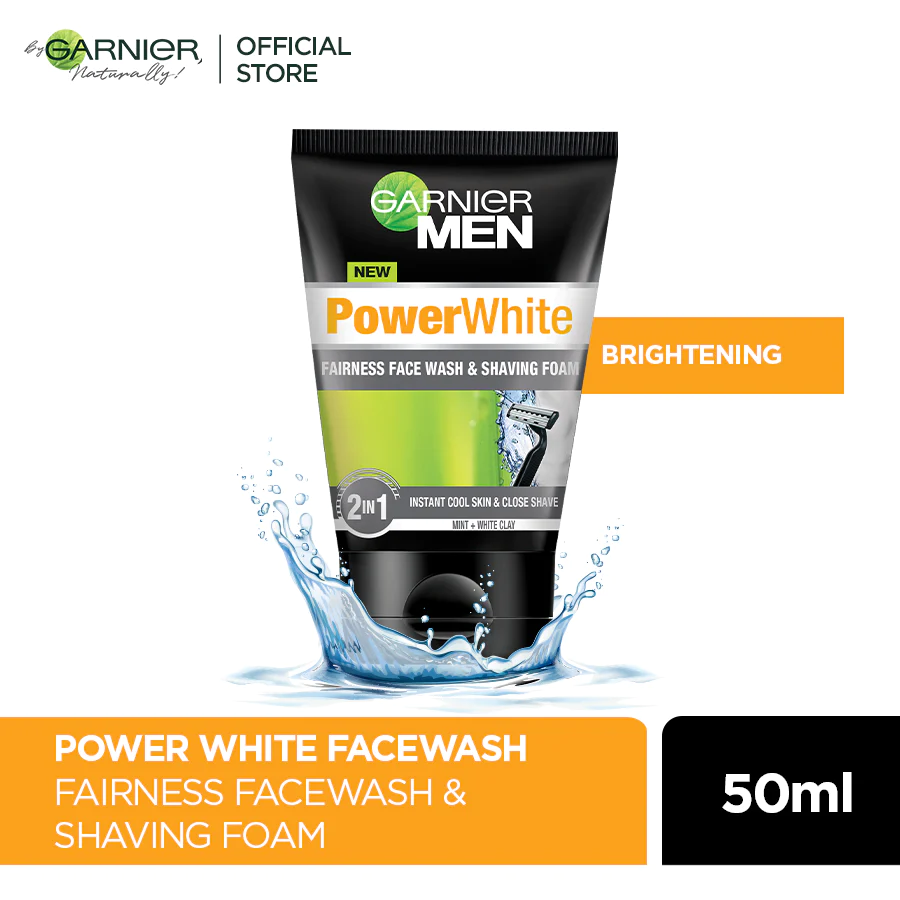 Garnier Men Power White 2 In 1 Fairness Face Wash Shaving Foam 100Ml