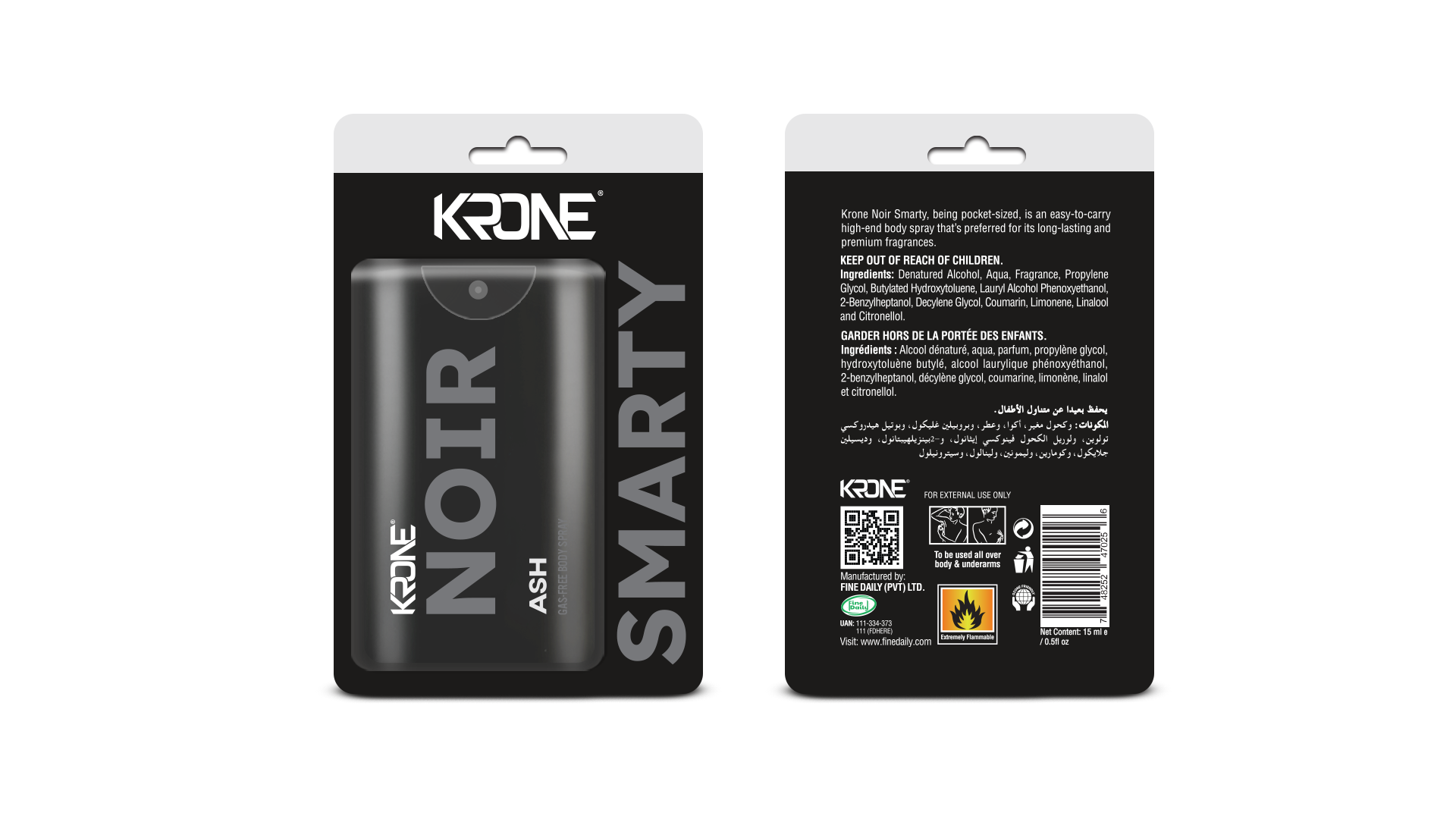 Krone Noir Smarty Ash Gas Free Body Spray 15ml