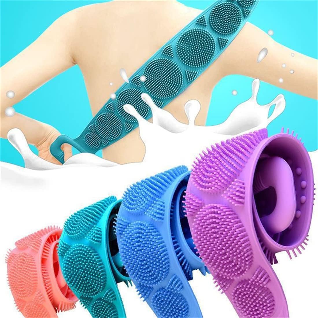 B&B Derma - Silicone Back Scrubber For Shower, Dual-Sided Back Washer Exfoliator Strap For Cleaning, Exfoliating, And Massaging