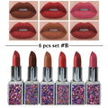Heng Fang Diamond Glitter Matte Finish Casing Lipstick 6pcs Set B
