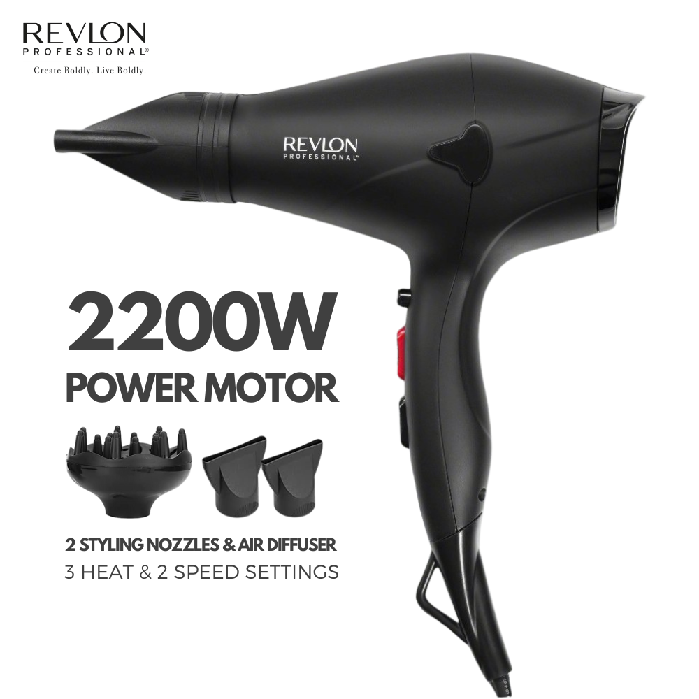 Revlon Professional - Revlon Professional Hair Dryer 2200W with 2 Styling Nozzles & Air Diffuser