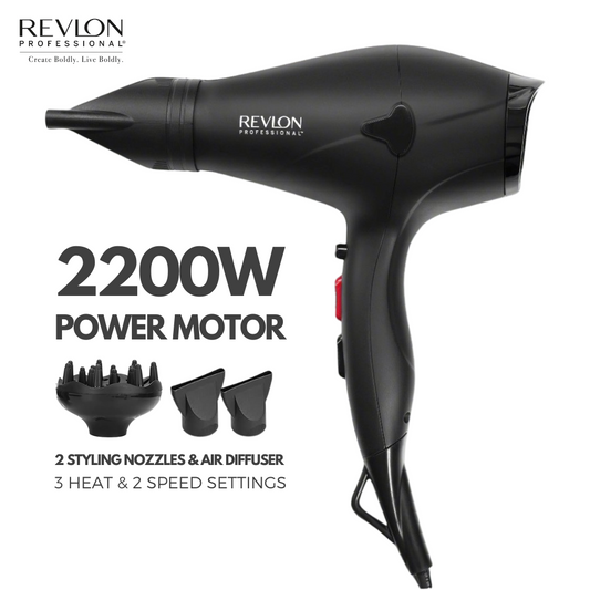 Revlon Professional - Revlon Professional Hair Dryer 2200W with 2 Styling Nozzles & Air Diffuser